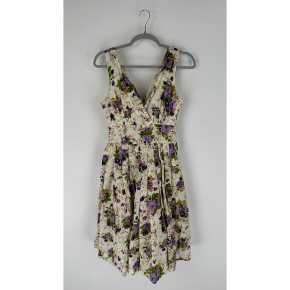 Aryeh Anthropologie Floral Midi Dress Womens Small Sleeveless Cream Purple - Picture 6 of 11